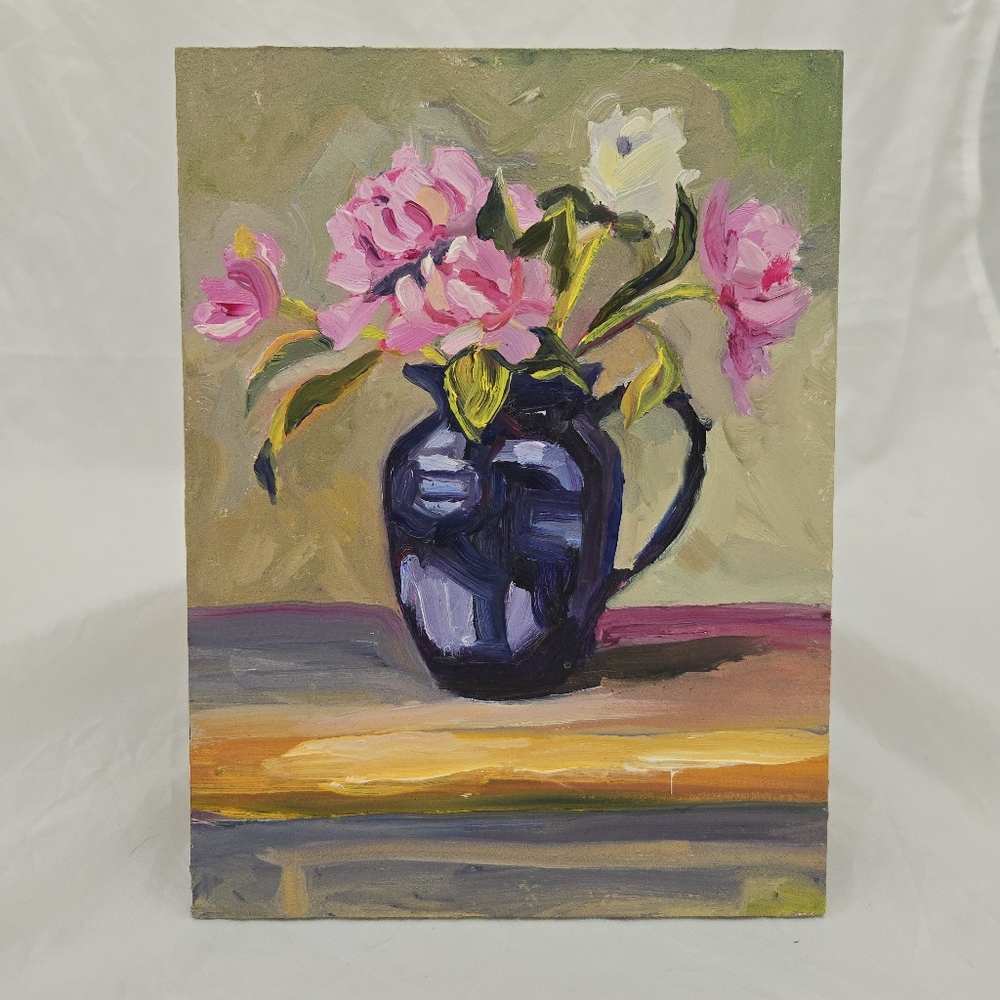 Peony Still Life Original Oil Painting On Board